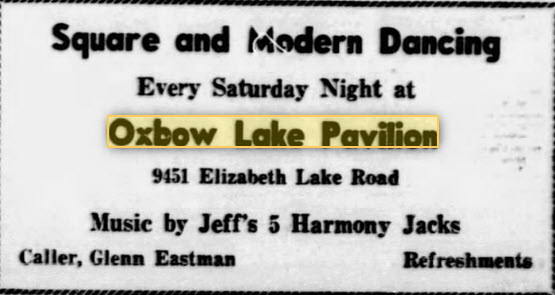 Oxbow Lake Pavilion - 11 Sep 1957 Ad